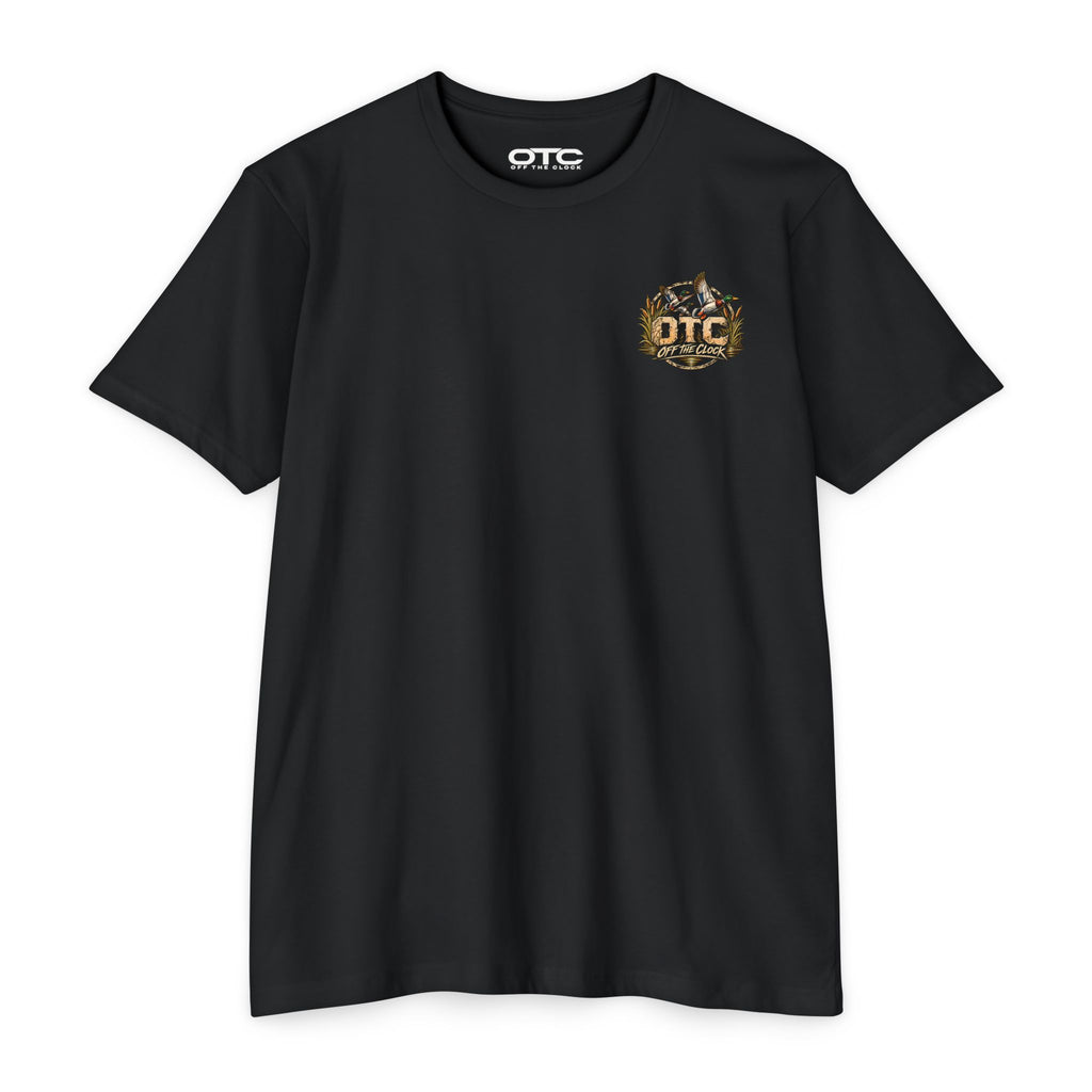 Off The Clock T-Shirt — 'Work Hard Live More' Duck Marsh Sunset Tee