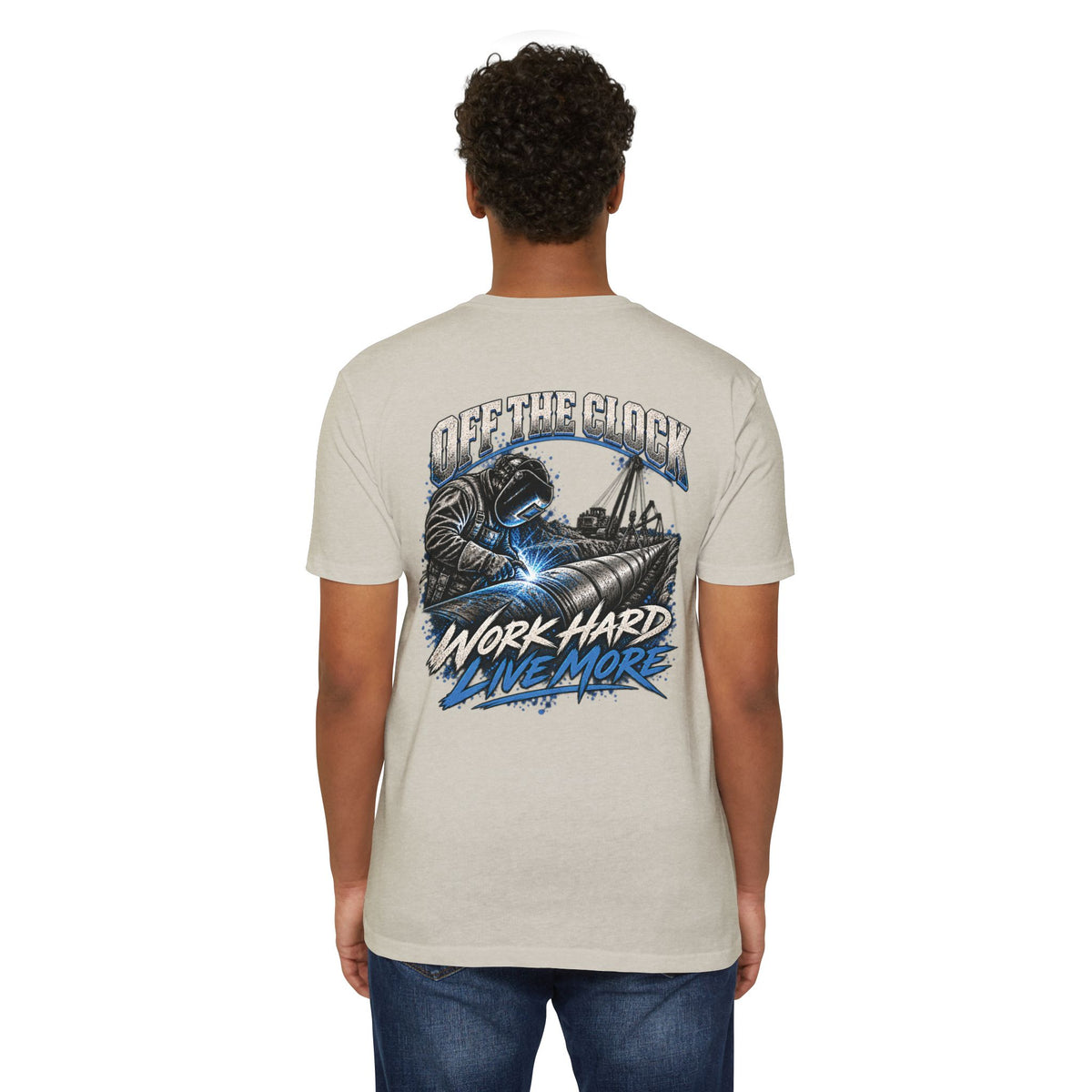 Off The Clock Welding T-Shirt — "Work Hard Live More" Graphic Tee