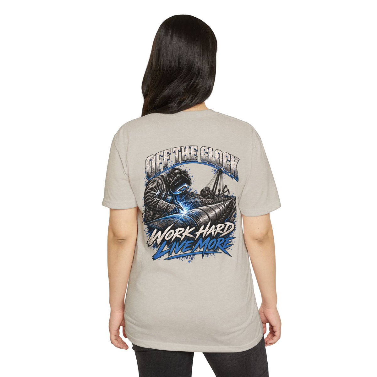Off The Clock Welding T-Shirt — "Work Hard Live More" Graphic Tee