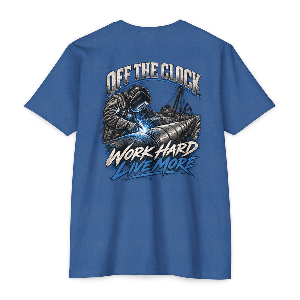 Off The Clock Welding T-Shirt — "Work Hard Live More" Graphic Tee